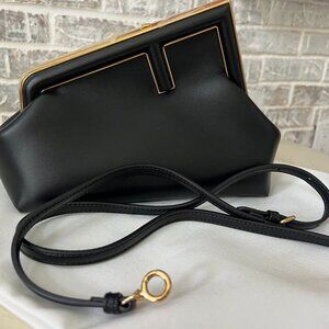 Authentic FENDI First Black Leather Clutch/Crossbody Bag Gold Hardware NEW!